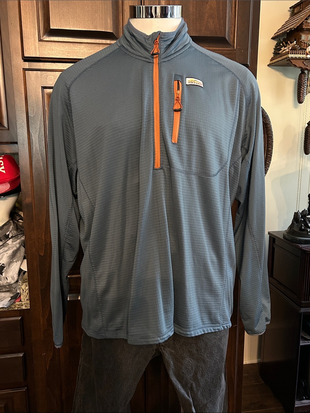 Orvis Sz XXL Slate Gray Waffle Quarter-Zip Pullover with Orange Trim